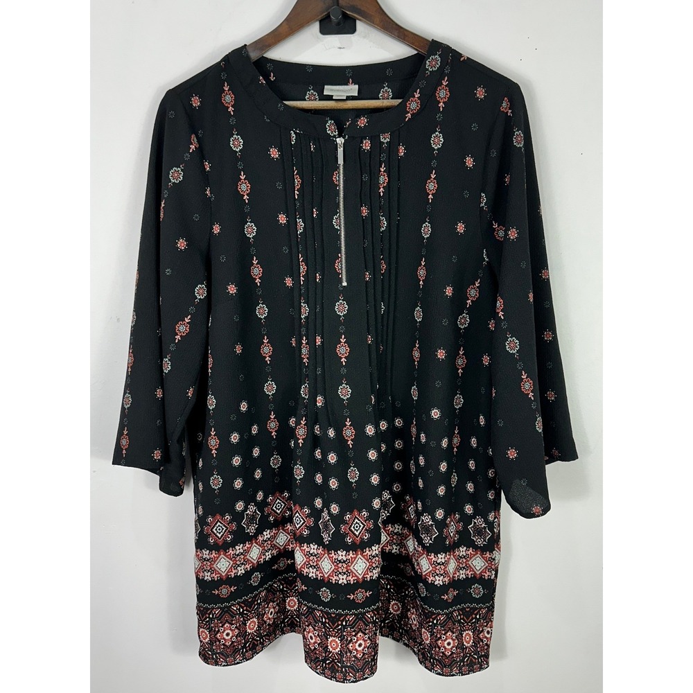 Avenue Boho Tunic Top Womens‎ 14/16 Black Geometric Print Indie Dark Cottage